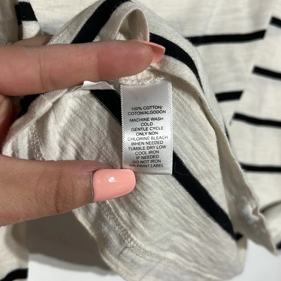 LOFT White Black Striped Zipper Back Cotton Long Sleeve Top Size S - Picture 4 of 6